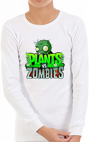 Polera Manga Larga Niño Juego Plants Vs. Zombi  100%algodón