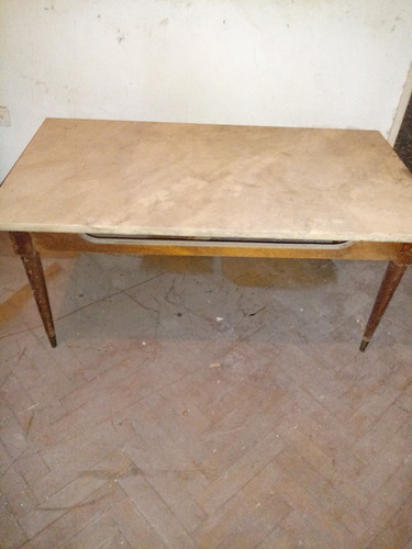 Mesa Ratona De Mármol - Rectangular - Patas De Madera Gris Y Blanco (Usado)