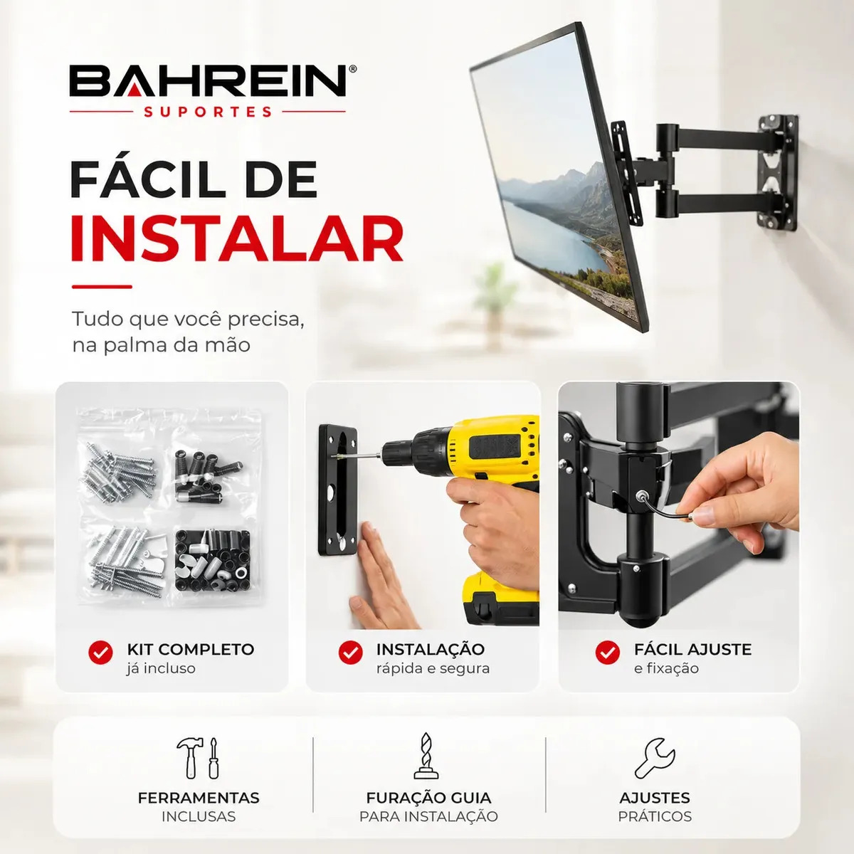 Suporte Articulado Bahrein para TV de 32" a 55" na Parede, com Inclinação e Giro 360° 2