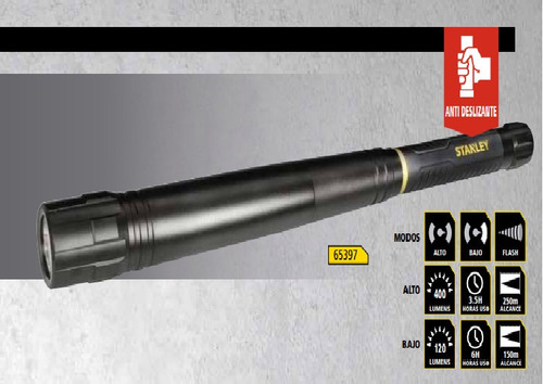 Imagen 2 de 3 de Linterna Led De Alum. Antideslizante 400lm Cod.65397 Stanley
