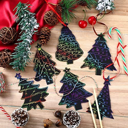 YHSWIN 86 imágenes para rascar para niños decoración para árbol de Navidad papel para rascar para niños arcoíris serie de Navidad para pintar 