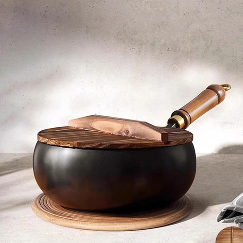 A 9.45 '' Wok De Fondo Plano De Hierro Wok Con Manija De
