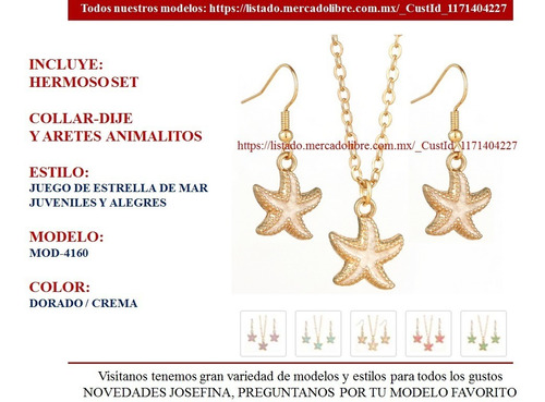 (set 4160) Joyería Conjunto Dije Aretes Estrella Dorado Cian