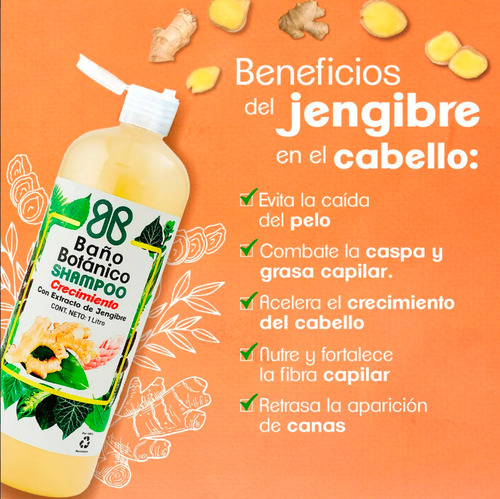 Shampoo Baño Botanico Extracto De Jengibre (crecimiento) 1l