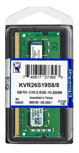 Kingston ValueRAM KVR26S19S6/8 1 8 GB - Verde