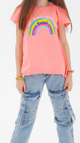 Remera Niña Despertando Estampada Arcoíris Algodón Rojo Arcoíris 14 Lisa
