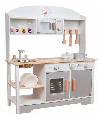 Cocina De Juguete Infantil Niños Madera 11 Accesorios Bandú Gris Claro