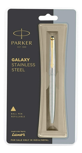 Caneta Aço Esferográfica Parker Galaxy Prata Trim Clipe Ouro