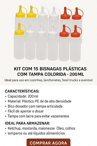 Kit 15 Bisnagas Para Condimentos Ketchup Maionese E Mostarda