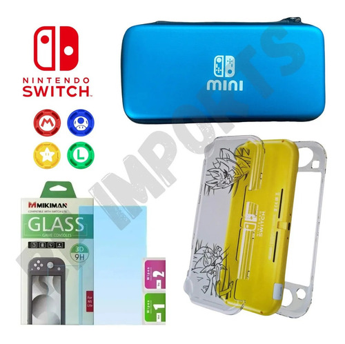 Case Capa Switch Lite + Pl De Vidro + 4 Grip + Case Pokemon