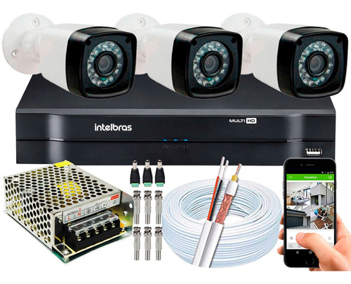 Kit Cftv 3 Cameras Segurança 1080p Full Hd Dvr Intelbras Shd