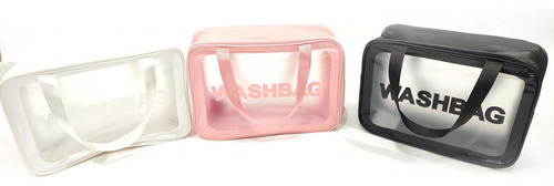 Neceser De Pvc Transparente Con 2 Asas Wash Bag Color Rosado/negro/blanco