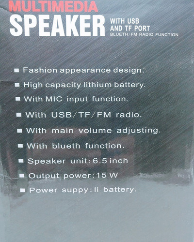 Imagen 5 de 6 de Parlante Bluetooth Con Entrada Par Micrófono 15w Fm Usb