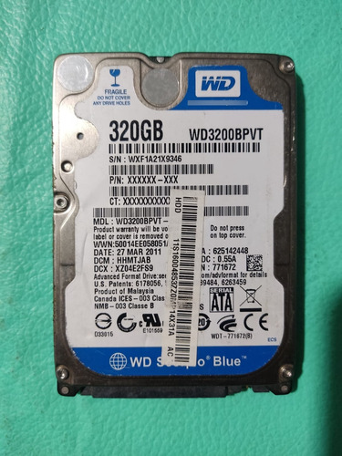 Disco Duro Wd Scorpio Blue Wd3200bpvt De 320gb Usado