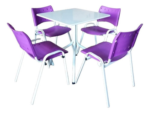 Jogo Mesa 70 Branco Açaiterias Sorveterias E 4 Cadeiras Roxa Cor Violeta Desenho Do Tecido Das Cadeiras Liso