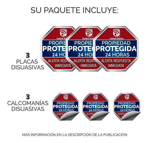 Imagen 3 de 10 de Kit 3 Letreros Alerta Advertencia Casa Seguridad 3 Calcas Stickers Alarma Tipo Placa Proteccion Vigilancia