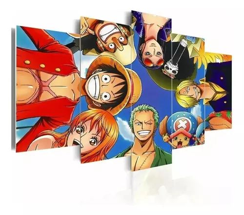 Quadro 5 Peças Para Sala One Piece Anime Desenhos Series 3d