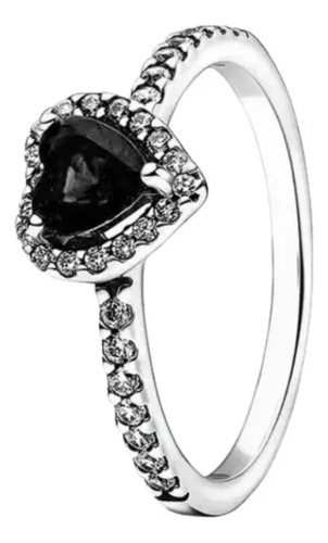 Anillos De Plata 925 Calidad Premium Corazón Negro Elevado 5(50mm)