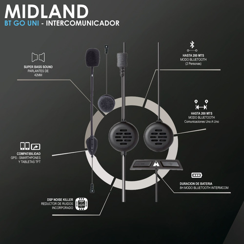 Imagen 2 de 9 de Auriculares Bluetooth Moto Midland Bt Go Uni Celu Musica