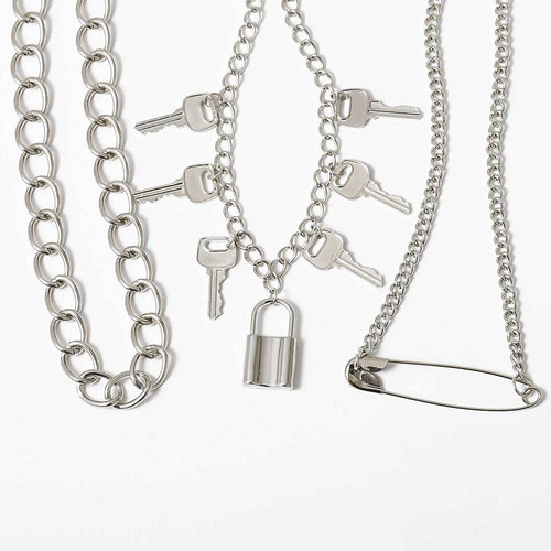 Collar Con Tachuelas Góticas Punk Llave Llave, Pin, Colgante