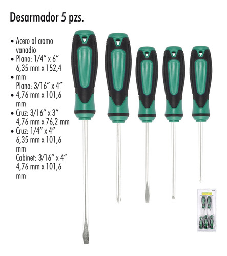 Juego De 5 Desarmadores Destornilladores Acero