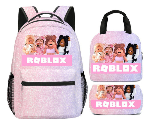 3pcs/set Roblox Mochila Escolar Lonchera Lápices Bolsa Rosa