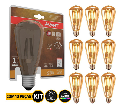 Lampada Retro Vintage Led 2w St64 127/220V Avant 10 Unidades