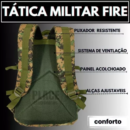 Mochila 50 Litros / 40 L Tática Camping Militar Resistente (NÃO VEM COM A  BANDEIRA)