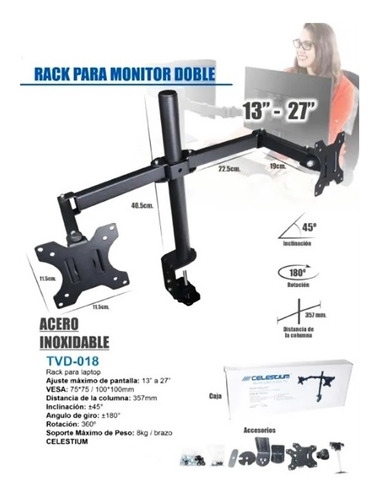 Imagen 4 de 10 de Rack Soporte Para Dos Monitores Tv Led Lcd 13 A 27 Pulgadas
