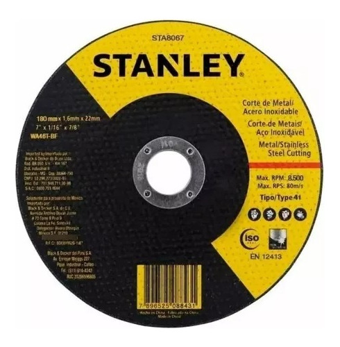 Disco De Corte Amoladora 180mm 7 Pulgadas Stanley Sta8067 