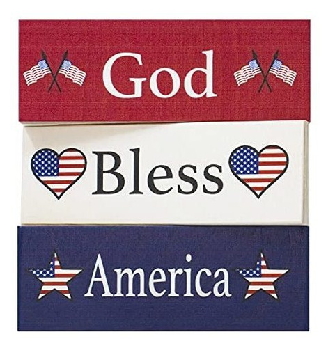 Señales - Jennygems God Bless America | Wooden Block Set Of 