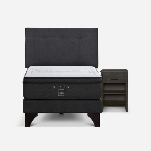 Cama Tempo 1,5 Plazas + Respaldo New Bennet Grafito +velador