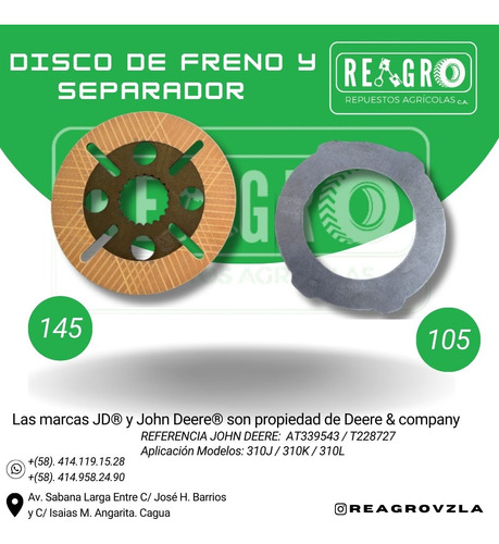 Disco De Freno- Separador John Deere At339543 / T228727