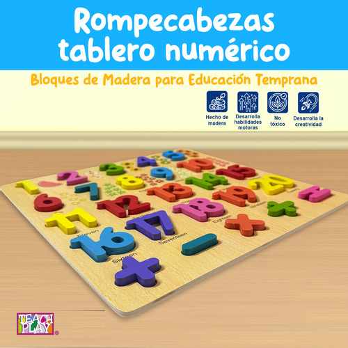 Rompecabezas Números En Inglés De Madera Teach Play 24 Pzas