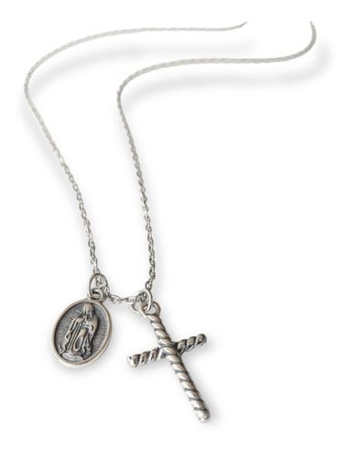 Colgante Medalla Virgen Maria Cruz Plata Religion Amor Fe