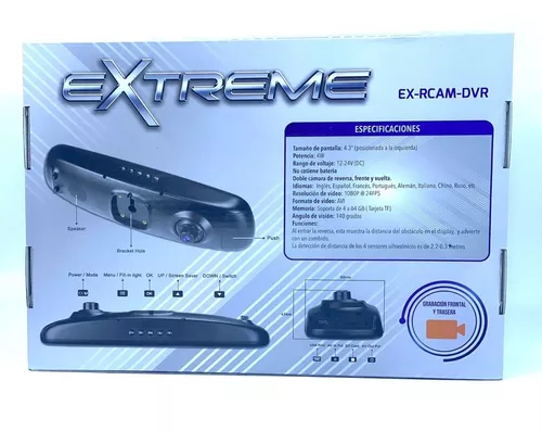 Retrovisor Extreme Ex-Rcam-Dvr Con Cámara De Reversa Y Sensores