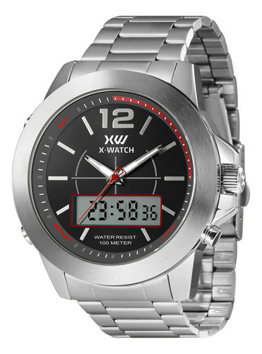 Relógio X-watch Masculino Prateado Anadigi Original Xmssa012 Cor do fundo Preto