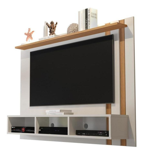 Painel Tv 48 Polegadas Nice Nicho E Prateleira - Off/ Nature Cor Off White com Nature