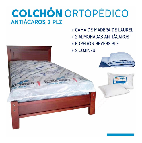 Cama + Colchon 2 Plz O Base Somier + Edredón + Almohadas
