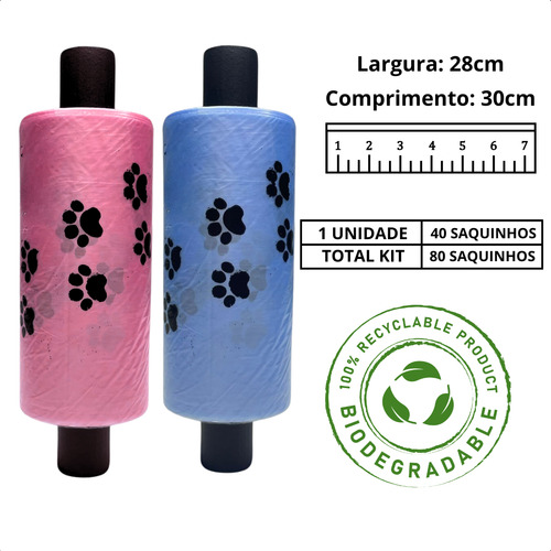 Kit 2 Refil C/ 80 Saquinhos Cata Caca Biodegradavel 28x30