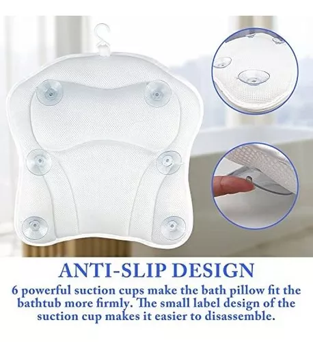 Almohada de baño para tina, soporte para cuello, cabeza y espalda con  ventosas antideslizantes y cómoda almohada de bañera de malla de aire 4D  para