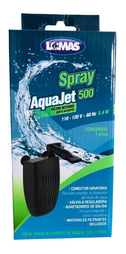 Filtro Interno Tortugueros O Pecera 100 Lt Aquajet Spray 500