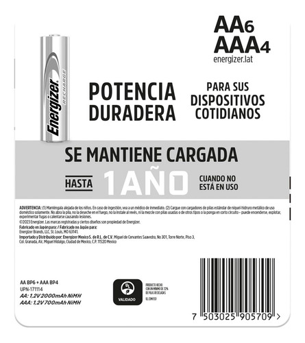 Pilas Recargables Energizer Aa Power Plus 2 Baterias
