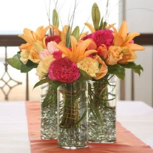 3 Florero Vidrio Cilíndrico Decorativo Moderno Elegante 22cm