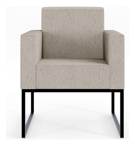 Kit 02 Poltronas Decorativas para Sala Recepção Base Fixa De Metal Helô L02 Linho Bege