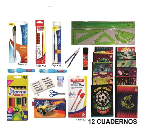 Cuadernos X 12 Cuadriculados 100 Hojas + Útiles Escolares El