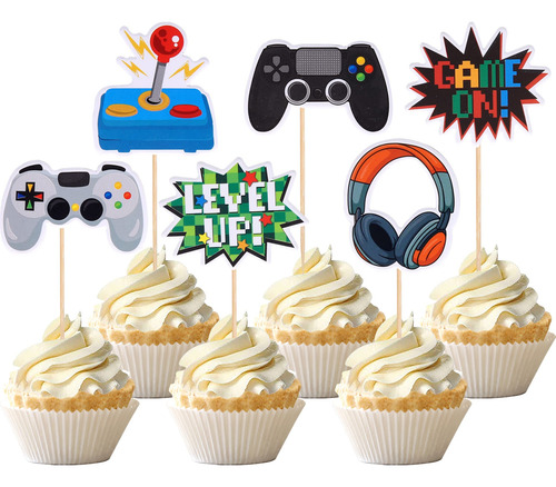 Cake Topper Para Cupcakes Con Diseño De Videojuegos 36 Pzas Multicolor Liso