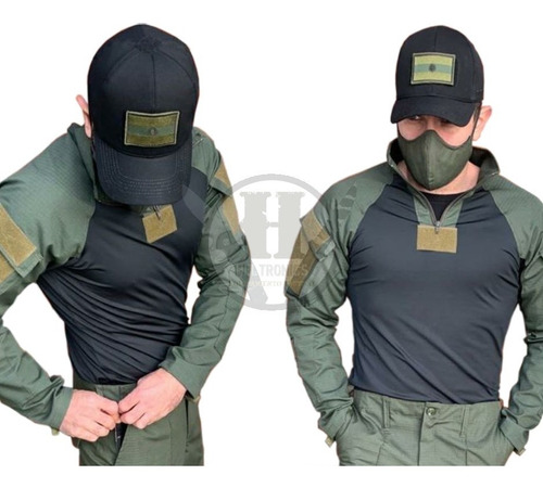 Remera Tactica Combat Bajo Chaleco Tacticap Verde Y Negra