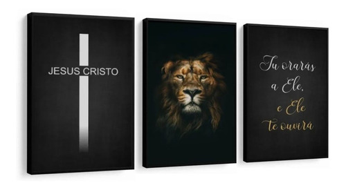 Quadro Leão Cruz Jesus Cristo Religioso Sala Quarto Igreja M