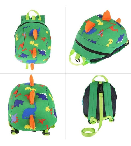 Mochila Dinosaurio Con Arnés Correa Preescolar Verde Bosque Arnés de Dinosaurio